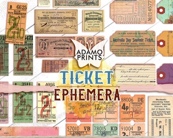 Ticket Ephemera, Transferticket, Junk Journal Kit, Junk Journaling Digital, Collage Sheet, digitale Tickets, Ephemera Ticket, Verzierungen