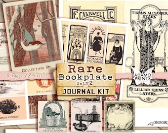 Vintage Bookplate Ephemera Set: Ex Libris Art (Digital Image)