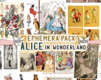 Alice in Wonderland Ephemera Pack, afdrukbare afbeeldingen, kortstondige klassieker, vintage afbeelding, digitale collage, afdrukbare vintage, scrapbooking