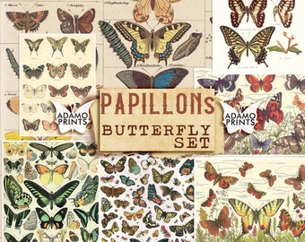 Papillons Butterfly, Shabby, Digital Images, Ephemera Classic, Printable Image, Vintage Art, Digital Collage, Book Page, Entomology