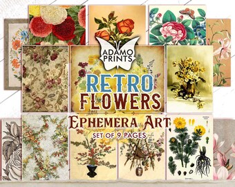 Retro Flowers, Wildflower Digital, Digital Ephemera, Scrapbook, ATC, Vintage, Plant, Garden, Digital Collage, Vintage Art, Digital Images