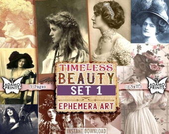 Ensemble beauté intemporelle1, photos, femmes victoriennes, classiques éphémères, kit de journal indésirable, images numériques, oeuvre d&#39;art vintage, collage numérique, scrapbooking