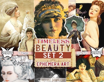 Timeless Beauty Set2, Photos, Victorian Women, Ephemera Classics, Junk Journal Kit, Digital Images, Vintage Art, Digital Collage, Scrapbook