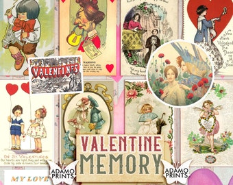 Valentine Memory, Valentine Digital, Printable Postcards, ATC, Ephemera Classic, Digital Images, Digital Collage, Vintage Art, Love