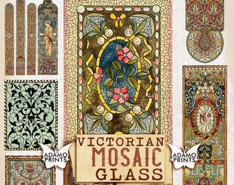 Victorian Mosaic Glass, Digital Embellishment, Antique Glass, Digital Images, Ephemera Printable, Digital Collage, Background, Vintage Art
