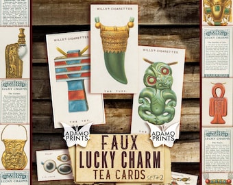 Faux Lucky Charm Tea Cards Set2, Cigarette Cards, Ephemera Cards, Vintage Cards, Collage Sheet, Ephemera Classics, Junk Journal Ephemera