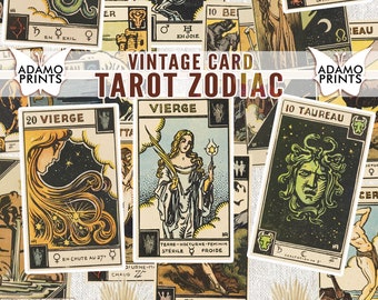 Cartas antiguas del Tarot del Zodíaco, Efímeras astrológicas, Cartas antiguas, ATC, Hoja de collage, Efímeras clásicas, Diario basura, Imagen imprimible