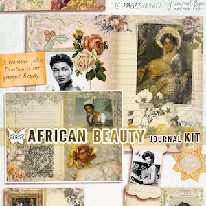 Kit diario di bellezza africana, pagina di diario afroamericano, fogli di collage, diario effimero, kit di diario stampabile, afroamericano vintage