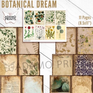 Kit de diario de sueños botánicos, página de diario, diario de efímeras, adornos, ATC, kit de diario imprimible, plantas de álbum de recortes, naturaleza vintage