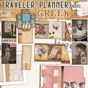 Kit de diario griego Traveler PLAnner, carpetas de archivos, kit de papelería, inserciones de cuadernos de viajero, hojas de collage, planificador de efímeras
