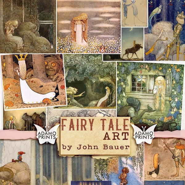 Fairy Tale Art by John Bauer, Fairy Land, Digital Images, Princess, Vintage, Monster, Shabby, Scrapbook, Digital Collage, Ephemera, Download