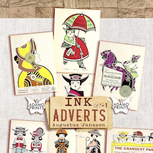 Conjunto de anúncios de tinta 1, Art Déco vintage, itens efêmeros clássicos, imagens digitais, itens efêmeros para impressão, colagem digital, itens efêmeros de scrapbook, arte efêmera