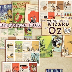 The Wonderful Wizard of Oz, Book Page, ATC, Children Digital Book, Ephemera Pack, Digital Image, Vintage Art, Children Tale, Digital Collage