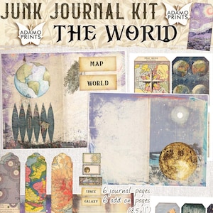 The World Junk Journal Kit, Journal Blank & Lined Page, Collage Sheets, Digital Kit, Ephemera, Tickets, Printable Journal Kit, Scrapbook Kit