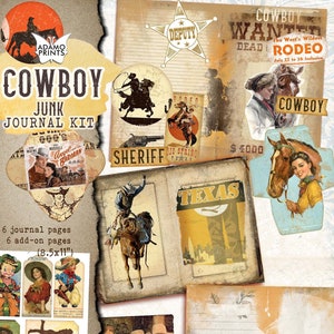 Cowboy Junk Journal Kit, Journal Seite, Fussy Cut, Tags, Wild West, Ephemera Classic, Printable Journal Kit, Digital Kit, Rodeo Digital