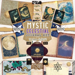 Mystic Celestial Journal Kit, Blank & Lined Page, Collage Sheets, Digital Kit, Ephemera, Envelope, Printable Journal Kit, Scrapbook Kit