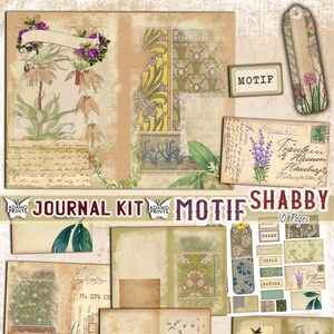 Motiv Shabby Journal Kit, Journal Seite, Collage Sheets, Botanical, Ephemera, Patchwork Muster, Printable Journal Kit, Scrapbook Plants