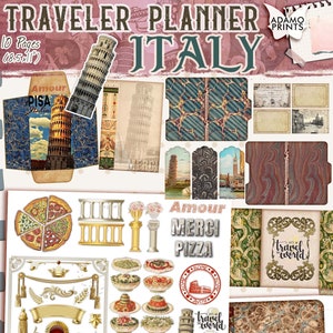 Traveler PLAnner Italy Journal Kit, Carpetas de archivos, Kit de papelería, Inserciones de cuadernos de viajero, Hojas de collage, Planificador de efímeras