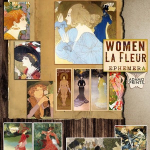 Mujeres La Fleur de Georges de Feure, Art Nouveau, Arte Vintage, Diario Antiguo, Clásico Efímero, Pintura, Kit de Álbum de Recortes, Kit de Diario