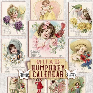 Muad Humphrey カレンダー、ビンテージ アート、子供用エフェメラ、クラシック エフェメラ、デジタル画像、印刷可能なエフェメラ、デジタル コラージュ、子供用スクラップブック