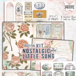 Nostalgic Little Song Journal Kit, Journal Page, Collage Sheets, Ephemera, Printable Journal Kit, Scrapbook Flower Pink, Ephemera Pack
