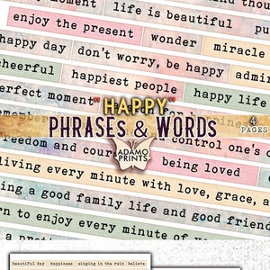 Happy Phrases & Words, Junk Journaling Word, Digital Inspiration Quotes, Definition, Mixed Media, Scrapbooking, Ephemera Classic