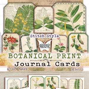 植物プリントジャーナルカード、植物タグ、コラージュシート、デジタル画像、エフェメラクラシック、ジャンクジャーナルキット、印刷可能な画像