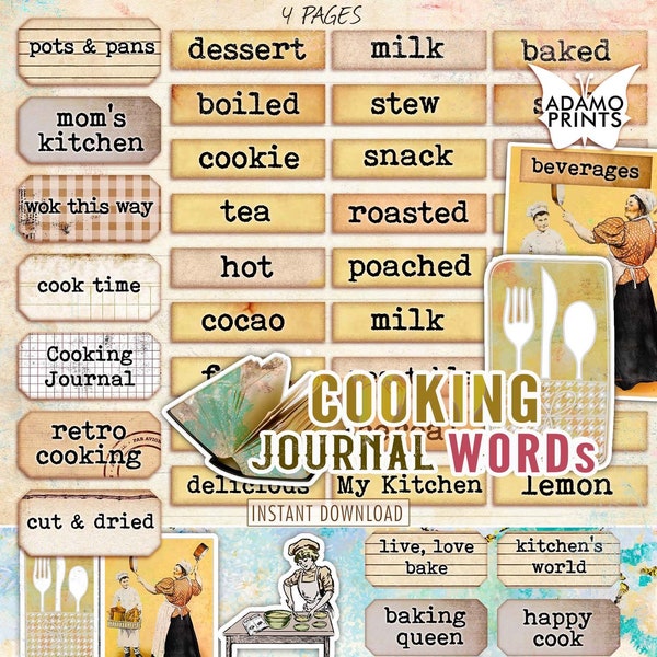 Cooking Journal Words, Junk Journaling Word, Journal Quotes, Collage Kit, Digital Inspiration Quote, Definition, Mixed Media, Ephemera Words