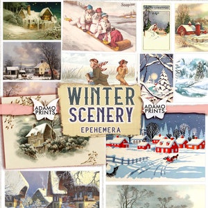 Vintage Winter Scenery, Digital Art, Ephemera Classic, Vintage Art, Ice Skating, Digital Images, Scrapbook Winter, ATC Cards, Journal Kit
