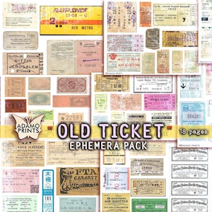 Old Ticket Ephemera Pack, Transferticket, Junk Journal Kit, Collage Sheet, digitale Tickets, Ephemera Ticket, digitale Verzierungen