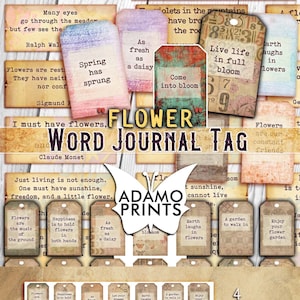 Flower Word Journal Tag, Journal Prompts, Junk Journaling Word, Zinnen, definitie, Mixed media, Digitale kit, kortstondige kunst, afdrukbaar citaat