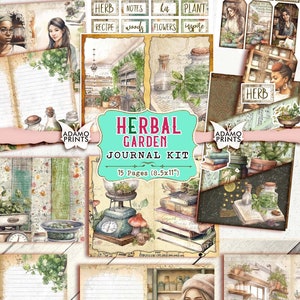 Kit de diario basura de jardín de hierbas, plantas y hierbas, página de diario, hojas de collage, botánico, efímera, kit de diario imprimible, plantas de álbum de recortes