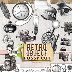 Retro Object Fussy Cut, Digital Kit, Scrapbook Vintage, Embellishment, Frame, Digital Images, Junk Journal, Ephemera Printable