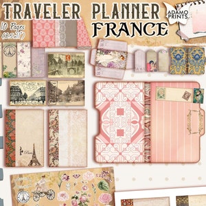 Zestaw Traveler Planner France Journal Kit, teczki na dokumenty, zestaw artykułów piśmiennych, pamiętnik, wkładki do notesów podróżnych, arkusze kolażowe, planer Ephemera