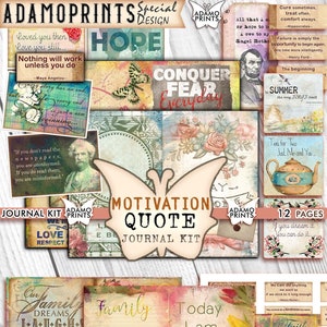 Motivatie Quote Journal Kit, Junk Journaling Pagina's, Collagebladen, Digitale Kit, Ephemera Journal, Shabby Journal Pages, Vintage Art