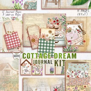 Kit de diario de sueños de cabaña, página de diario de jardín, hojas de collage, botánico, efímera imprimible, plantas de álbum de recortes, flores silvestres vintage