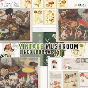 kit de journal vintage champignon, page de journal indésirable, champignons imprimables, champignon vénéneux et éphémères champignons, images imprimables, collage numérique