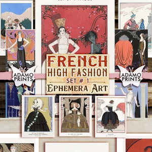 French High Fashion Set1 by George Barbier, Fashion Digital, ATC, Digital Collage, Vintage Art, Scrapbook Ephemera, Junk Journal, Women Art