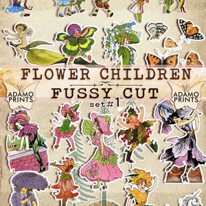 Blumenkinder Fussy Cut Set1, Fee Digital, Digital Kit, Scrapbook, Magie, Garten, Digitale Bilder, Junk Journal, Ephemera Fee