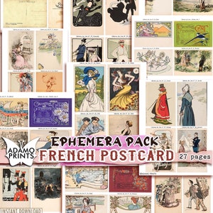 Collezione di cartoline francesi Des Cent, ATC, Immagini stampabili, Immagini vintage, Collage digitale, Vintage stampabile, Scrapbooking Ephemera