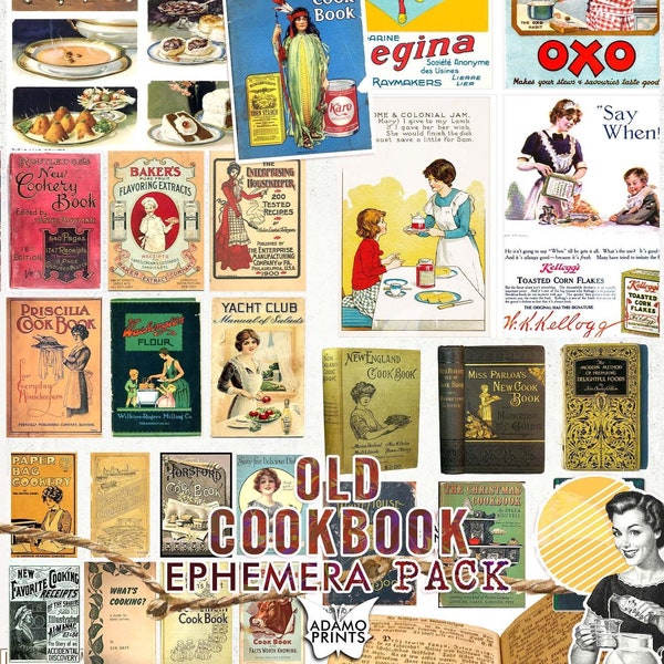 Old Cookbook Ephemera Pack, Food Ephemera, Printable Images, Vintage Image, Digital Collage, Printable Vintage, Scrapbooking Cooking