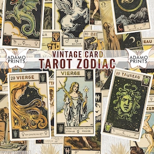 vintage Card Tarot Zodiac, Astrology Ephemera, vintage Cards, ATC, Collage Sheet, Ephemera Classics, Junk Journal, Printable Image