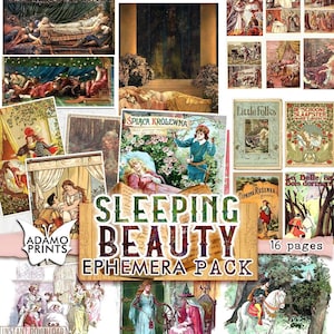 Sleeping Beauty Ephemera Pack, Printable Image, Children Book Digital, Vintage Art, Digital Collage, Printable Vintage, Scrapbooking