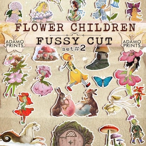 Blumenkinder Fussy Cut Set2, Fee Digital, Digital Kit, Scrapbook, Magie, Garten, Digitale Bilder, Junk Journal, Ephemera Fee