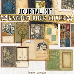 Kit de diario de portada de libro aleatorio, página de diario, hojas de collage, libro antiguo, efímera, kit de diario imprimible, kit de diario de álbum de recortes