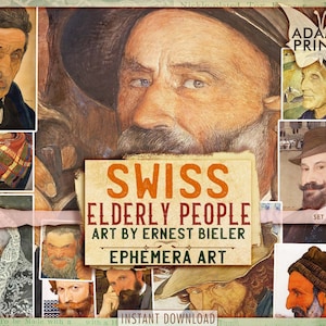Swiss Elderly People Art by Ernest Bieler, Digital Images, Classic, Paintings, Vintage Art, Ephemera Classics, Collage, Printable Paper