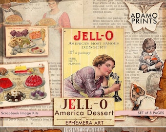 Postre Jell-O America, Receta de Jello, Imágenes vintage, Collage digital, Imagen vintage imprimible, Imagen imprimible, Scrapbooking de cocina