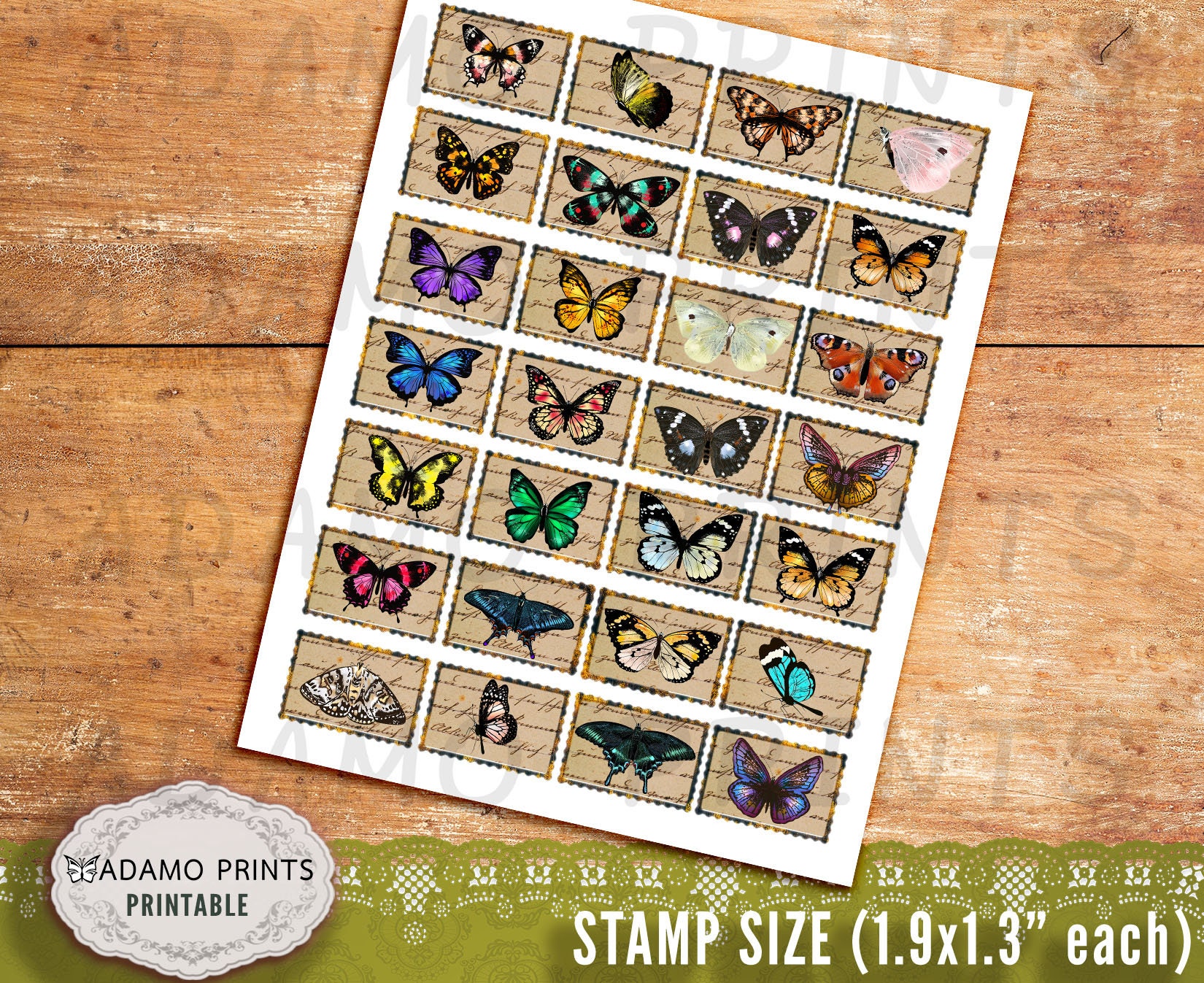 Butterfly Stamps Set1 Faux Stamp Postage Stamp Digital Junk Etsy