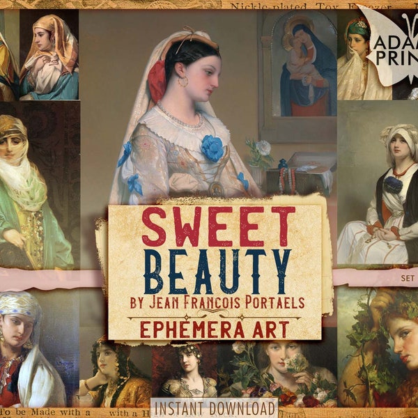 Sweet Beauty by Jean Francois Portaels, Oriental Digital, Classic Women, Vintage Art, Vintage Women, Ephemera Classic, Painting, Scrapbook