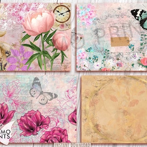 En el kit de diario del jardín, primavera, verano, Shabby Chic, hojas de collage, diario basura digital, botánico, efímera, kit de diario imprimible